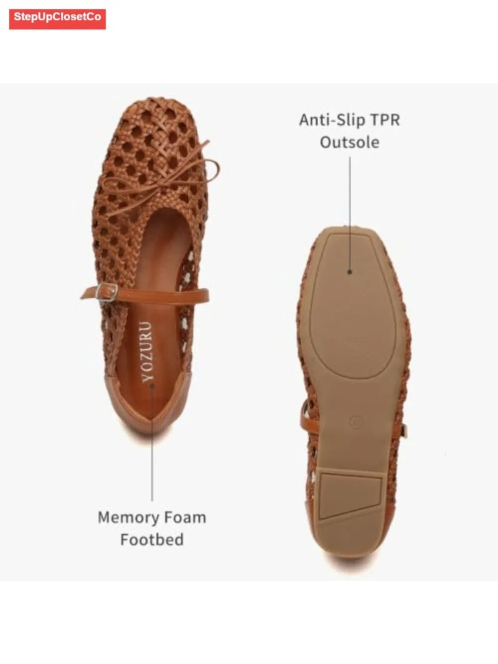 Woven Mary Jane Shoes for Women Mesh Ballet Flats with Buckle Strap